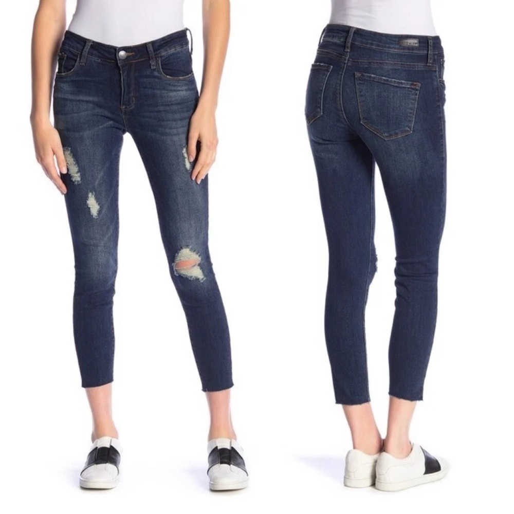 STS Emma Crop Raw Hem Skinny Ankle Blue Jeans Thrashed Denim Size 28
